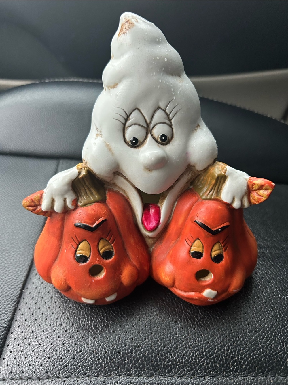 White Ghost with Orange Pumpkins Halloween Figurine